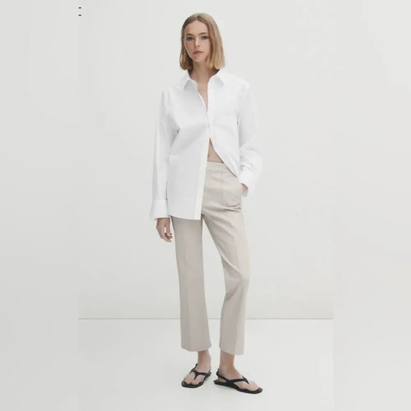 NEW Massimo Dutti Women’s Size‎ 6 Tan Waxed Kick Flare Trousers Central Seam NWT - Picture 1 of 8